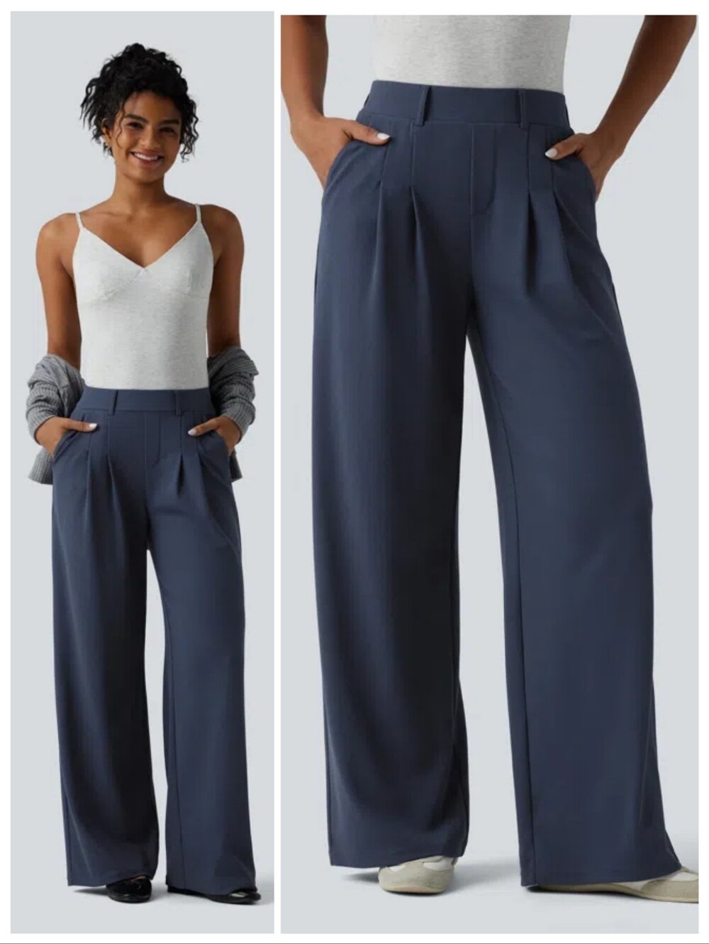 Halara Mid Rise Wide Leg Waffle Pants Harbor Ink Medium Pocket Lounge Casual